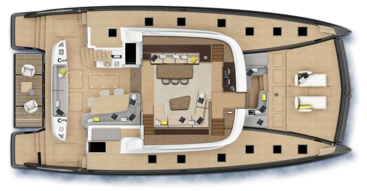 Decksplan der Lagoon Sixty 7 – Hauptdeck und Salon